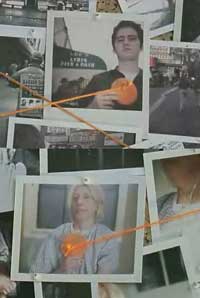 Orange ribbons connect photographs in Truth TV Ad