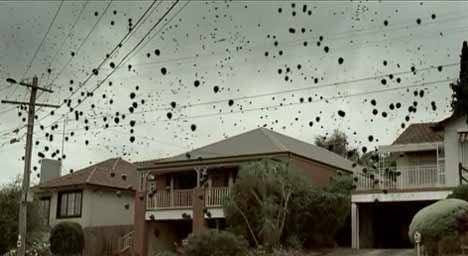 Black balloons fill the sky above Victoria