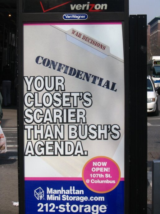 Manhattan Mini Storage ad with reference to George W Bush