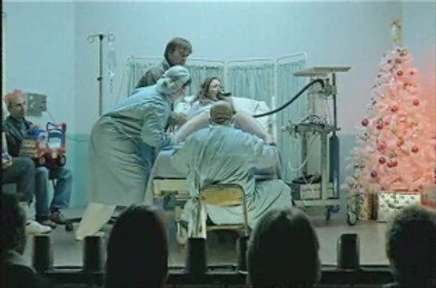 Modern nativity scene in Mr Kipling television advertisement