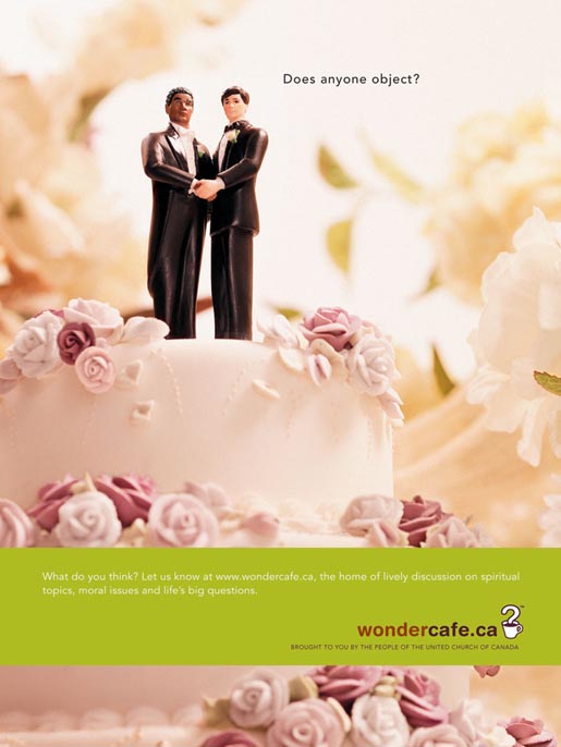 Men on wedding cake in Wondercafe ad