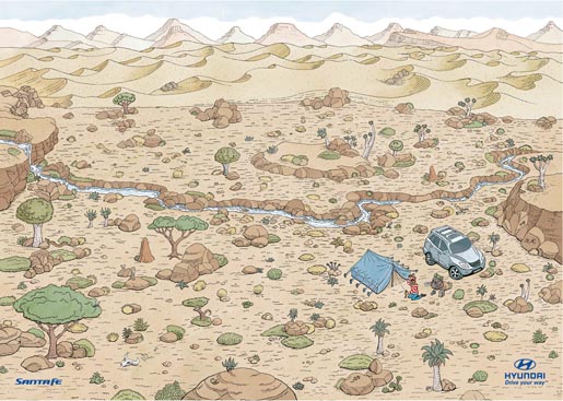 Where's Wally in Hyundai Santa Fe Kalahari Desert scene
