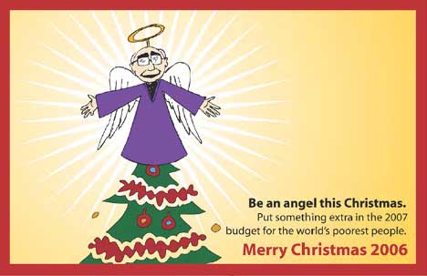 John Howard as an angel on World Vision Christmas card