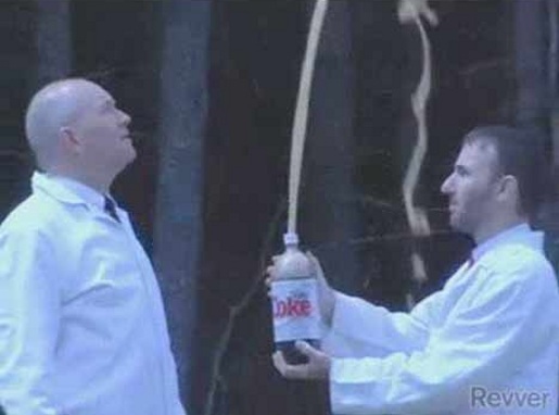 Fritz Grobe and Stephen Volz experiment with Diet Coke and Mentos