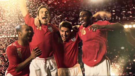 English players celebrate win