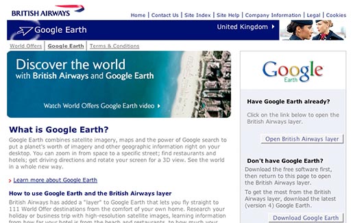 British Airways Google Earth web site