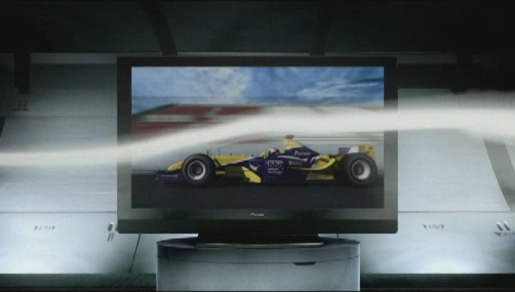 Smoke streams around a Formula 1 car in Pioneer Plasma TV