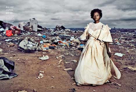 Homeless woman wears bridal gown in Salvation Army print ad