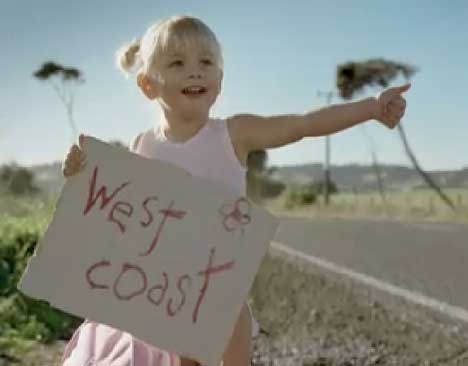 Hitchhiker heading to the West Coast in Hyundai TV ad