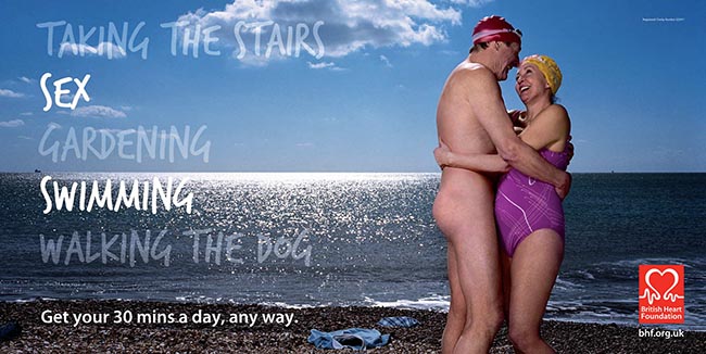 Naked man and female swimmer in BHF poster