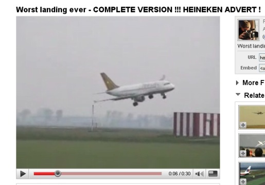 YouTube footage of Heineken Plane Landing video