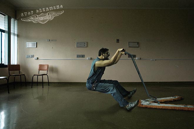 Janitor in Harley print ad