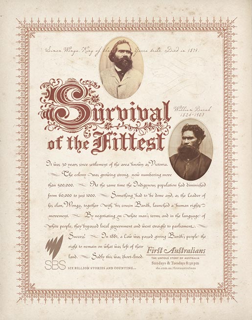 Survival of the Fittest in SBS First Australians print advertisement