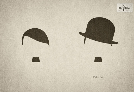 Hitler and Chaplin in Hut Weber print advertisement