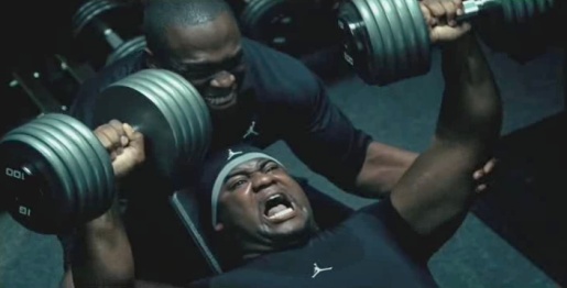 College football player in weights training for Jordan Brand Simple Math commercial