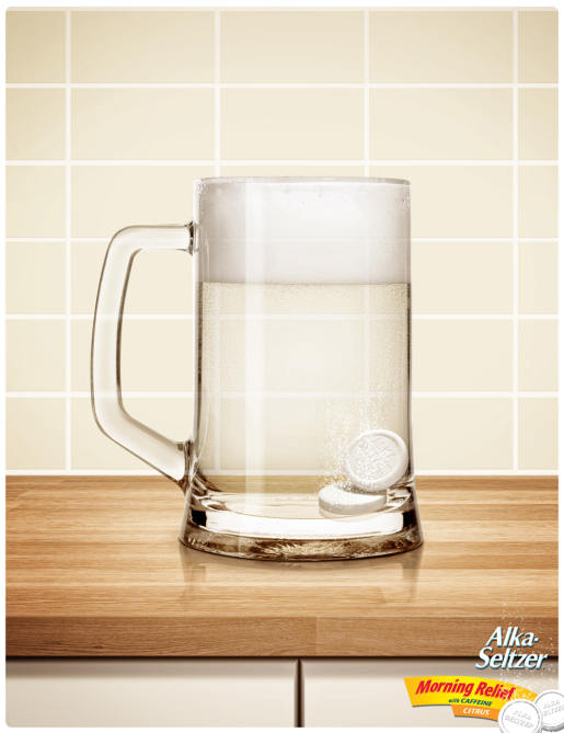 Alka-Seltzer in Glass Beer Mug