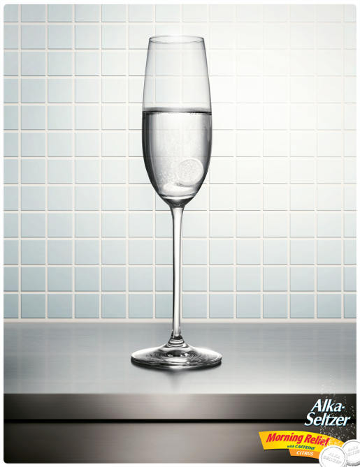 Alka-Seltzer in Champagne glass