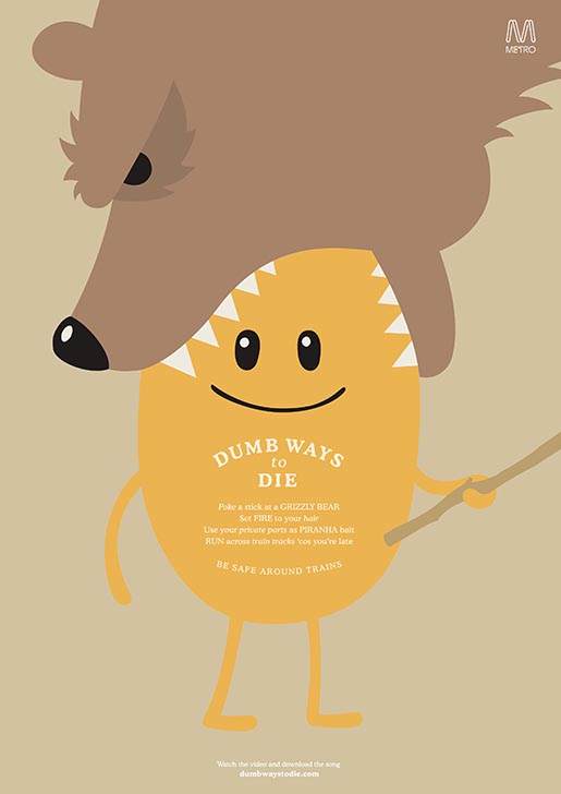 Dumb Ways to Die - Grizzly Bear print ad