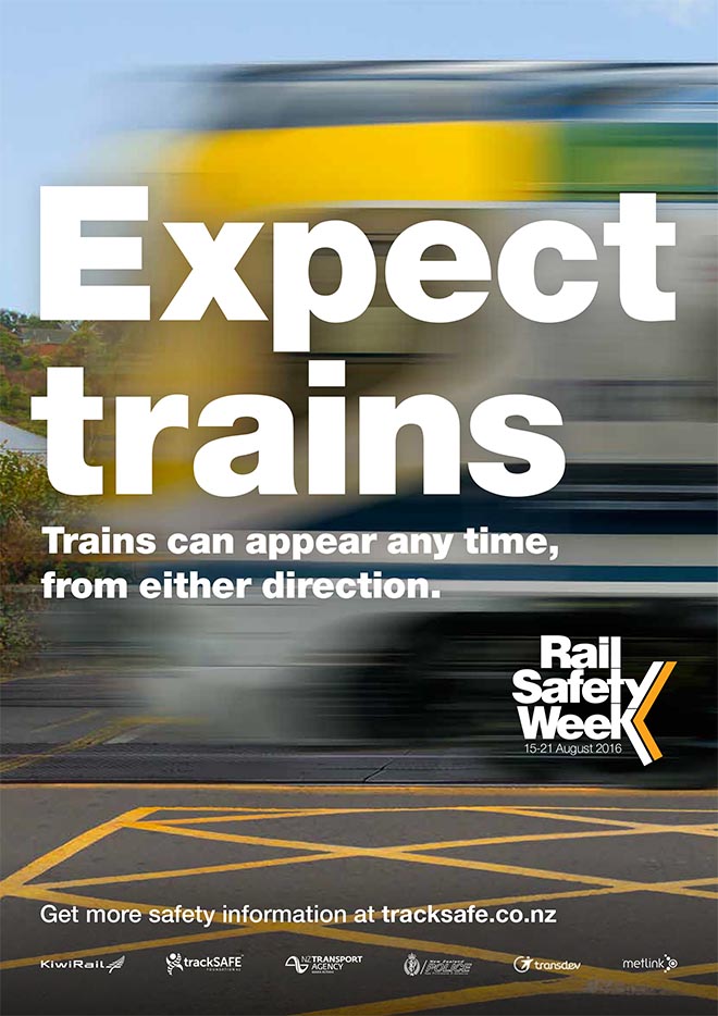 Rail Safe Expect Trains poster