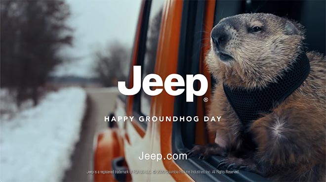 Happy Groundhog Day in Jeep commercial