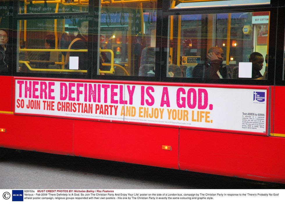 Christian Party Bus ad There Definitely is a God