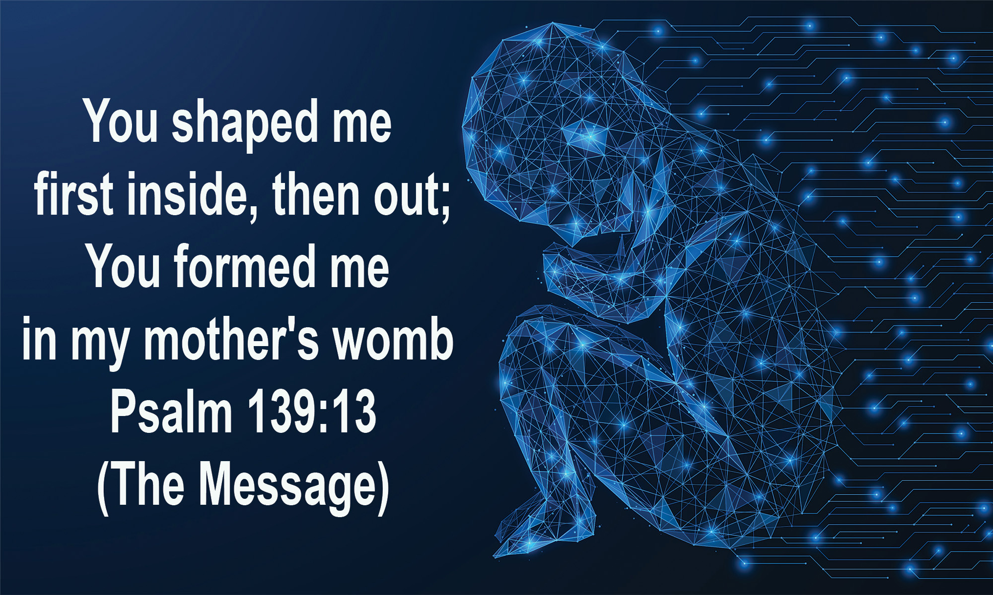 You formed me first inside, then out. You formed me in my mother's womb. Psalm 139:13 (The Message)